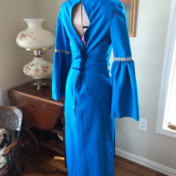 Vintage Blue Medieval Dress 60s Wedding Costume 35" Bust - Picture 4 of 11